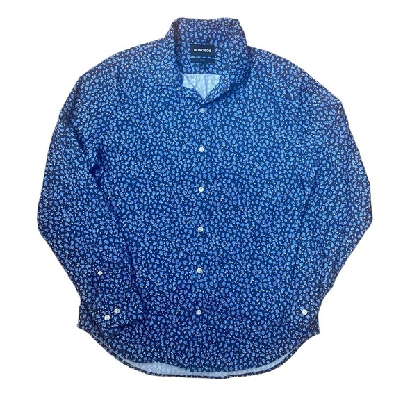 Bonobos Tech Slim Fit Blue Floral Button Down Long Sleeve Shirt - Picture 1 of 6